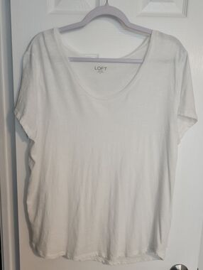 LOFT Womens White Scoop Neck 100% Cotton Short Sleeve Tee